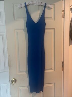Forever 21 Vibrant Royal Blue V-Neck Bodycon Midi Dress